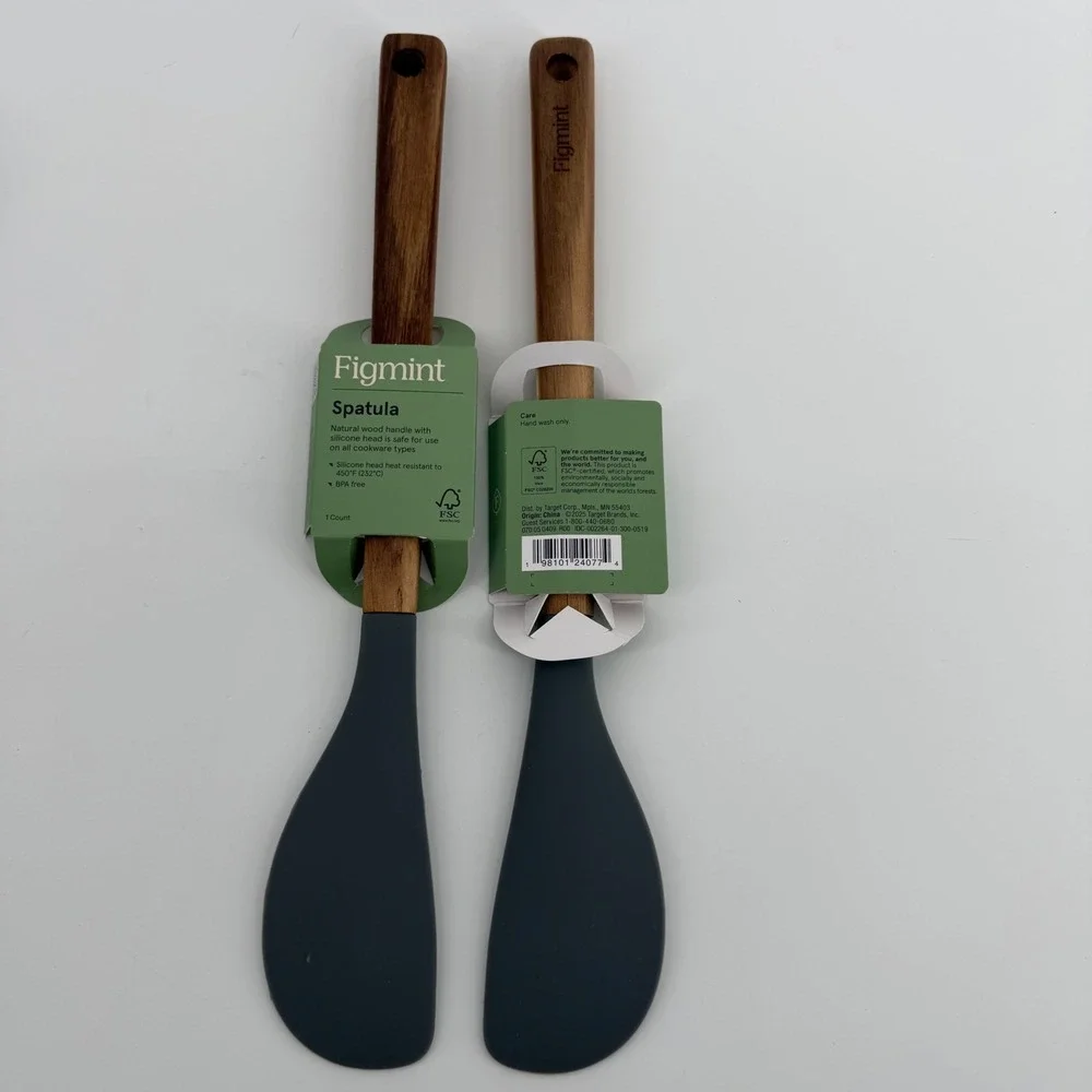 Figmint 2pc Spatula Set Silicone Head Natural Wood Handle Charcoal‎ Gray 12.5in